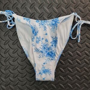 Wild Fable Floral Bikini Bottom XS Blue White Tie Side Cheeky NWT Coquette